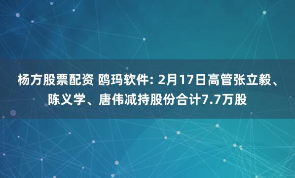 杨方股票配资 鸥玛软件: 2月17日高管张立毅、陈义学、唐伟减持股份合计7.7万股