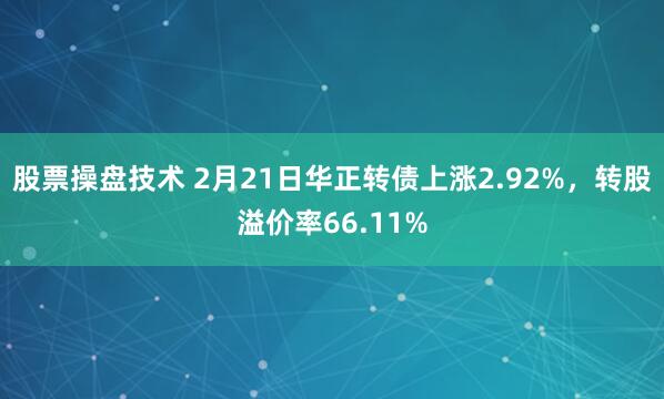 股票操盘技术 2月21日华正转债上涨2.92%，转股溢价率66.11%